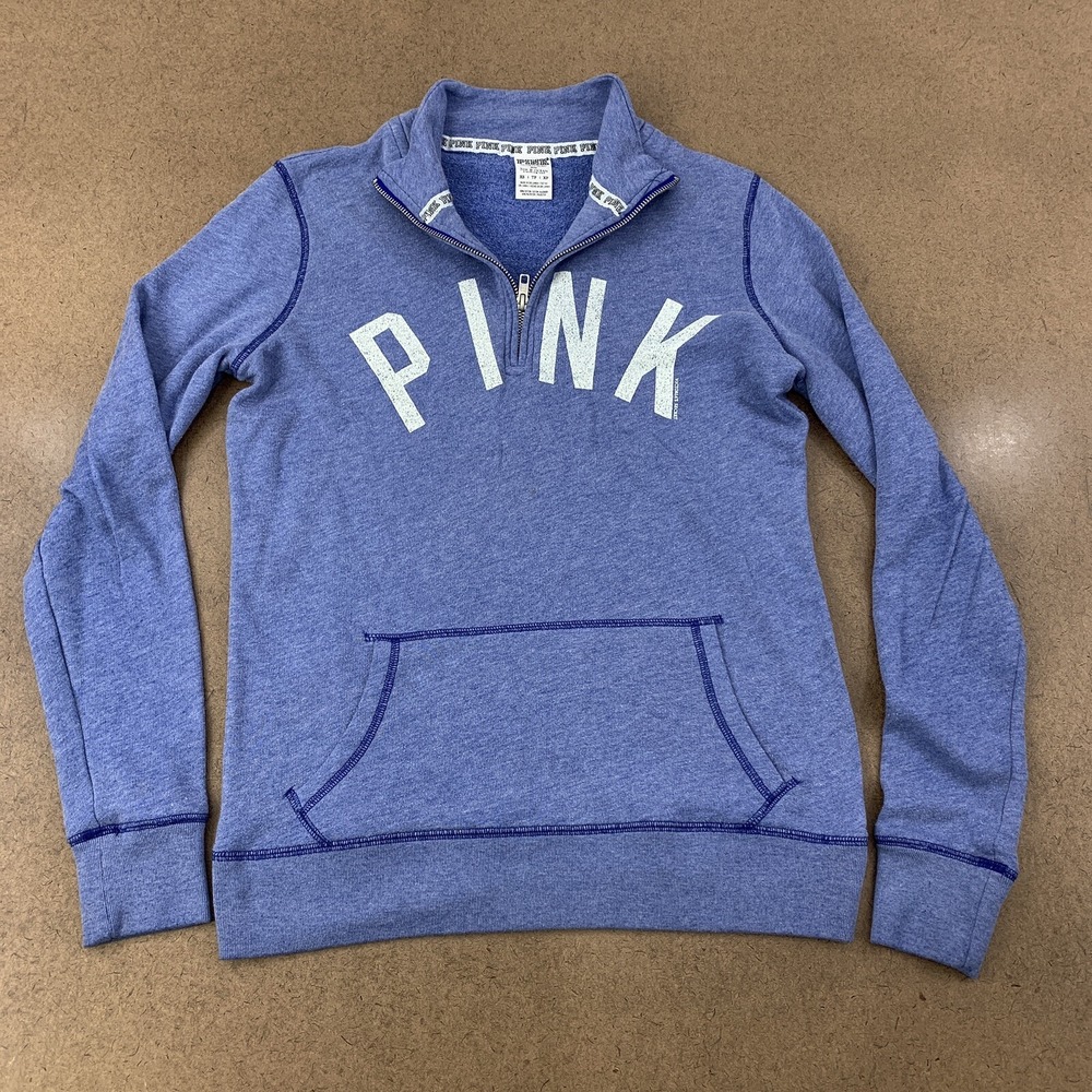Pink Victoria's Secret Kansas Jayhawks Women's Size XS Blue 1/4 Zip Pullover Top